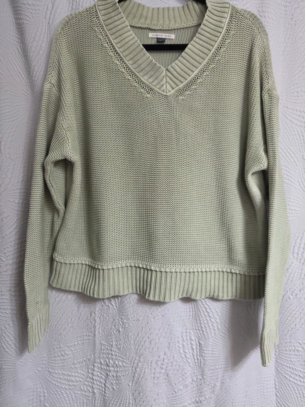 American Eagle Relaxed V-Neck Sweater in Light Sage